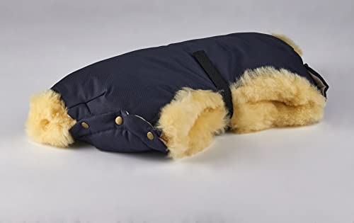 Naturasan Lammfell Handwärmer, warmer Kinderwagen Handmuff mit Lammfell Innenfutter, Muff, Kiwa, Buggy, Jogger, Radanhänger, HW-03-Bambini (Navy)