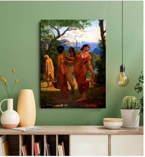 Image of Sikhash Raja Ravi Varma Canvas Paintings Classic Art, Indian Art, Famous Artist, Wall Painting for Living Room, Bedroom, Office, Unframed, Multicolor Fabric Size - 12x9 inches (30x23 cms, Shakuntala Looks of Love)
