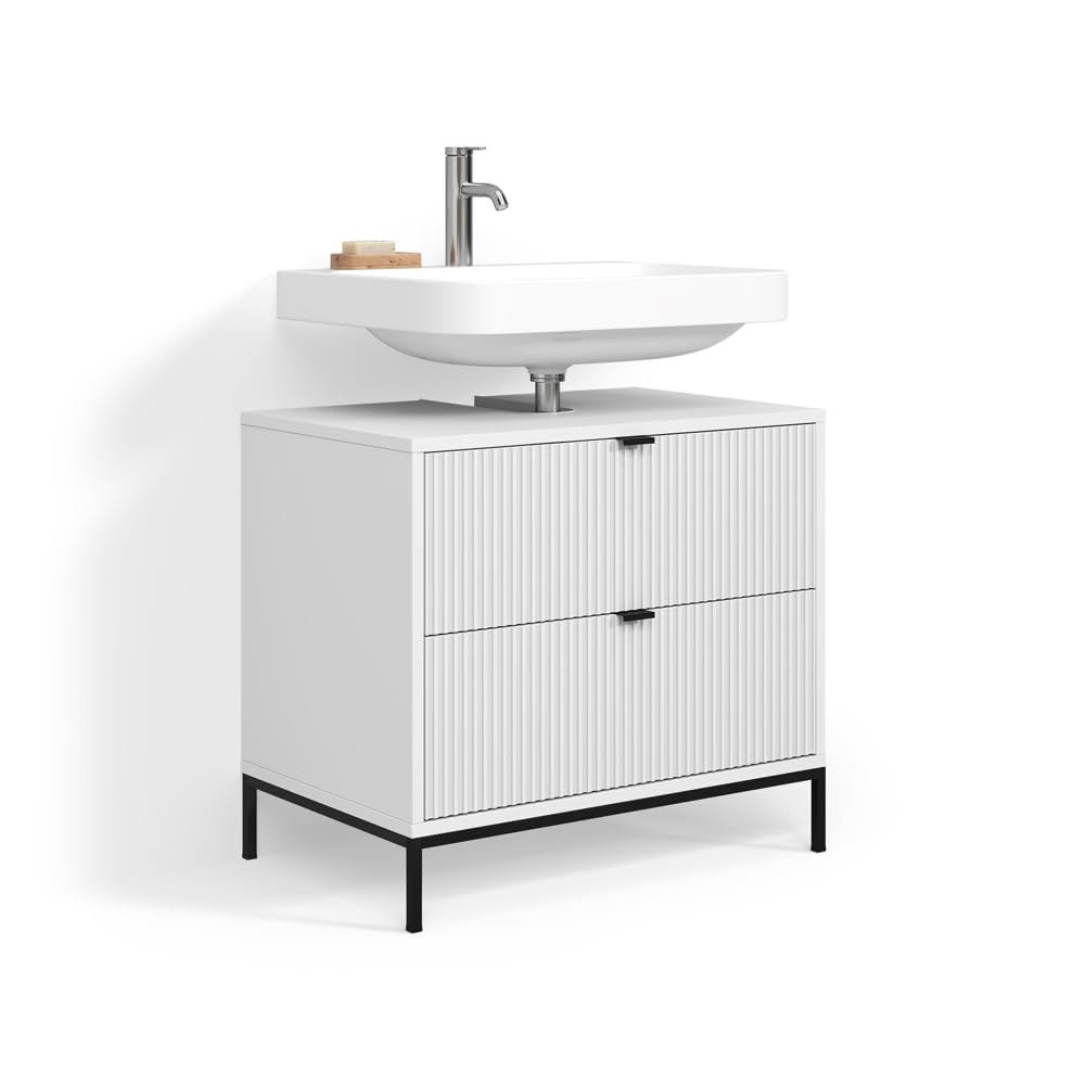Livinity Meuble sous Vasque Simple Aterno, Blanc, 70x63cm avec 2 tiroirs coulissants