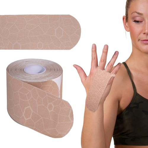 THERABAND Kinesiology Tape, Beige/Beige, 1 Roll, with XactStretch Indicators, Long-Lasting Athletic Tape for Shoulder, Back & Knee, Latex-Free & Water Resistant for Men and Women, Pre-Cut