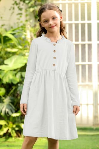 BesserBay Girl's Ruffle Collar Button-Down Pleated Casual Swing Midi Dress 4-12 Years3