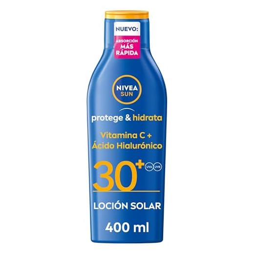 NIVEA SUN Protege & Hidrata Leche Solar FP30 (1 x 400 ml), protector solar hidratante y resistente al agua con protección UVA/UVB, protección solar alta