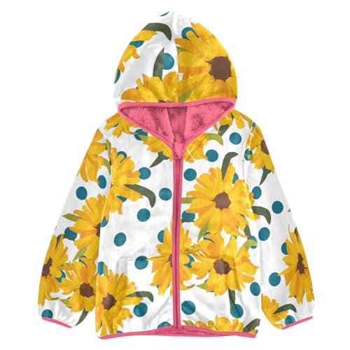 OTVEE Yellow Sunflowers and Dots Kids Hoodie Jacket Fall Spring Full Zip Warm Outwear Coat