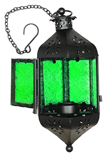 Vela Lanterns Hanging Moroccan Decorative Candle Lantern Holder For Ramadan, Green Glass #TOP1