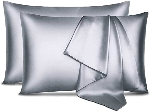 TDOO 2 Pack Satin Pillowcases Standard Set of 2 - Dark Gray Pillow Cases for Hair and Skin (20 * 30 inches, 51 * 76 cm), Satin Pillow Covers with Envelope Closure