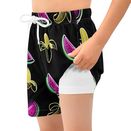 Toddler Boys Swimwear Swim Trunks with Compression Liner 4T Watermelon Banana2