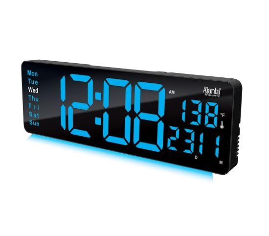 Image of Ajanta Digital Electric Wall Clock with Time, Temperature, Date & Day | RGB LED Night Light Display | USB Type-C Charger | 12 /24H Format & Snooze (Blue)