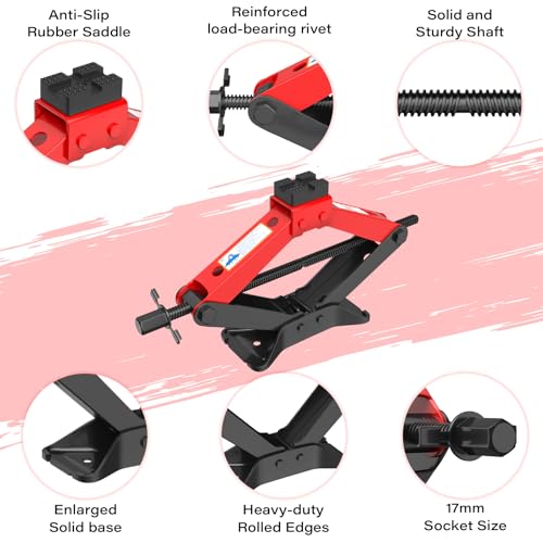 Image of Portable Car Jack 3 Ton, Heavy Duty Scissor Jack for Car, Spair Tire Changing kit with Ratchet Wrench, Tire Jack Kit for Car SUV MPV