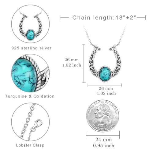 Horseshoe Necklace 925 Sterling Silver Turquoise Necklace for Women Western Turquoise Jewelry Gifts for Women4
