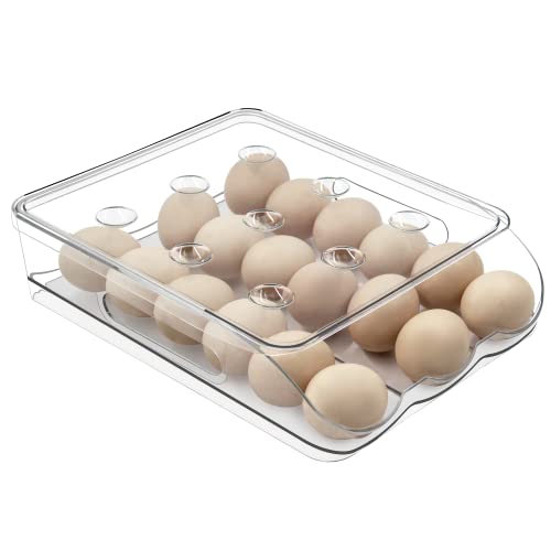 Egg Storage Container, Realife Automatic Rolling Egg Organizer Clear Plastic Holder for Refrigerator, 1 Layer