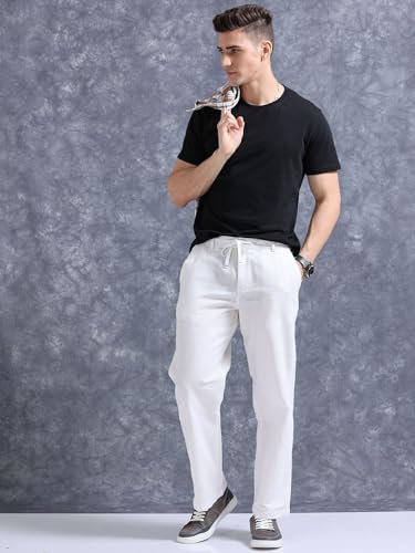 Shasmi Men's White Cotton Linen Relaxed Fit Trouser - Image 6