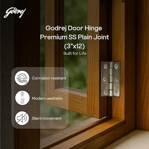 Image of Godrej Door Fittings | 3 inch x 12 Gauge Plain Joint Door Butt Hinges (Pack of 1, 5 Pcs /Pack) | Antique Brass Finish, Smooth Operation | 3 Holes Kabza for Home Main Door, Bedroom | 1 Yr Warranty