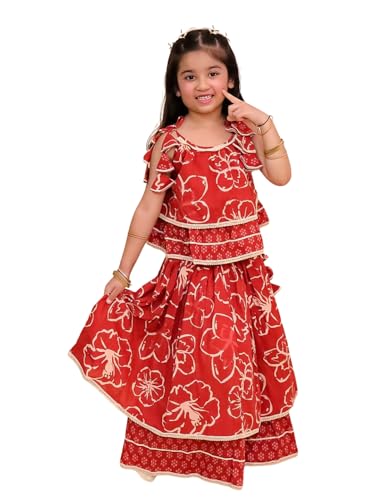Image of The Mom Store Baby /Kids Girls Lehenga Set Ethnic Wear | Printed | Trendy Stylish Elegant Lehenga Set For Festivals Weddings & Special Occasions | Cotton