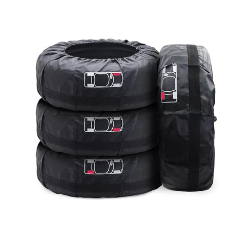 Image of Spare Tire Cover, Car Tire Cover, Seasonal Tire Totes, Portable Wheel Bags | Winter Tire Cover, Set of 4 Storage Tote Bags with Handle Fit for 13 inch to 18 inch Tyres (Diameter 66cm)-Black