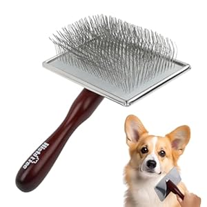 Cat Brush Grooming Comb – Dog Grooming Comb | Selff Cleaning Slicker Dog Brush | Cat Hair Brush with Wooden Handle | Pet Grooming Tool | Dog Grooming Brush | Dematting Brush for Cats and Dogs Shedding