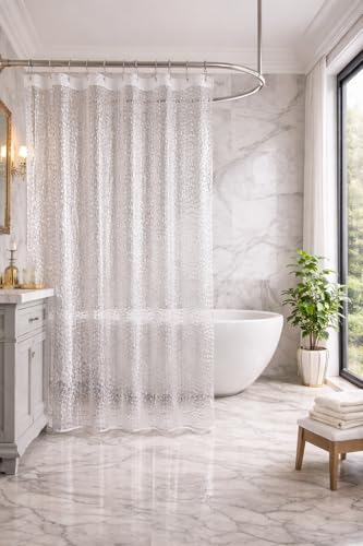 Image of Shower Curtain 7 Feet | Waterproof PVC Bathroom Curtain with 8 Rings | Transparent Stone Print Bathtub Curtain | Extra Long Bathroom Liner, Waterproof & Easy to Clean (Transparent,Pack of 2)