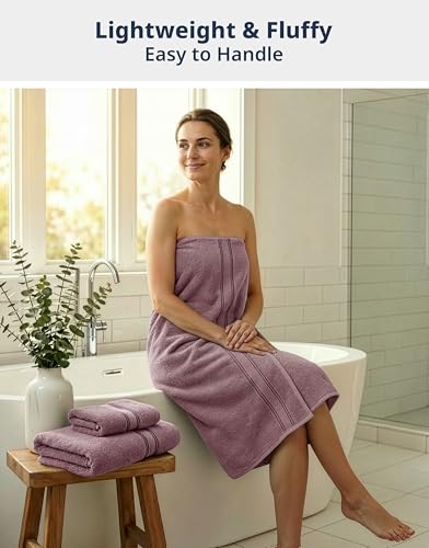 Image of Lane Linen Luxury Bath Towel Set - 6 Piece Set, 100% Cotton Bathroom Towels, Zero Twist, Quick Dry Shower Towels, Absorbent Towel, 2 Bath, 2 Hand, 2 Wash Cloths - Wishful Mauve