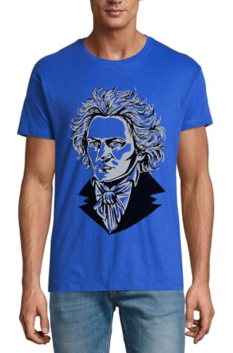 T-shirt bleu royal homme L Sketch Art en pur coton premium col rond