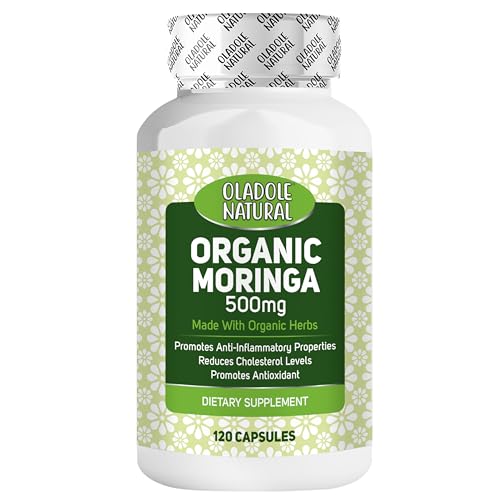Oladole Natural Moringa 500mg - 120 Capsules Premium Superfood Supplement for Immune Support Energy Boost Digestion Metabolism Lactation Support | Rich in Antioxidants Vitamins and Minerals