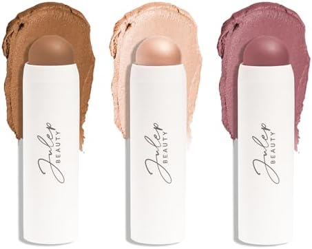 Julep Skip the Brush 3-in-1 Color Stick for Eyes, Cheeks, and Lip Trio Muted Mauve, Neutral Bronze, Sheer Glow