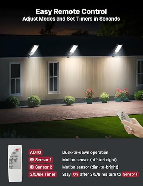 Solar Street Light, 4 Pack Wide-Angle LED Solar Flood Light with Motion Sensor, Waterproof Solar Powered Outdoor Security Lighting for Yard, Driveway, Barn