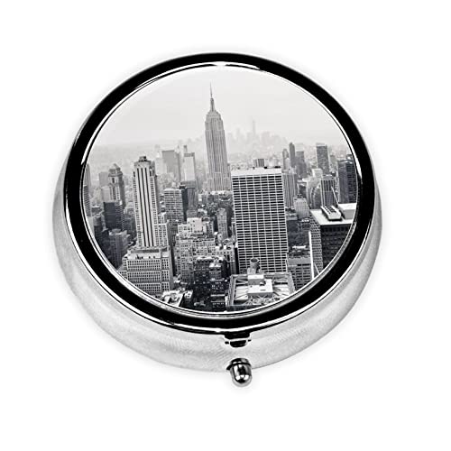 ミニピルボックス ブラック&ホワイト ニューヨークパターン 鉄メッキ ラウンドボタンデザイン 防水