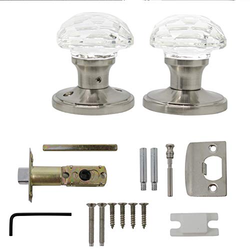 Goldentimehardware Keyless Privacy Door Knob Interior,Satin Nickel,Glass Door Handles For Bedroom And Bathroom,Privacy Function,Snowflake Crystal Doorknob With Lock,1 Pack #TOP6