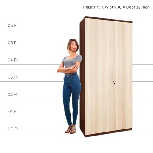 Image of AAVATAR 2 Door Wooden Wardrobe with Drawers | Natural & Wenge Finish Cupboard for Bedroom | Engineered Wood Almirah, Handles & Spacious Shelves Storage (H75 x W30 x D19 Inch)