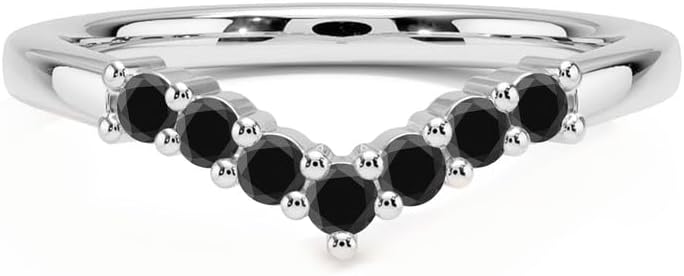 Black Diamond Chevron V Shape Wedding Band For Women, 14k Gold Finish Round Cut Black Diamond Contour Anniversary Matching Band, Ladies V Shape Ring