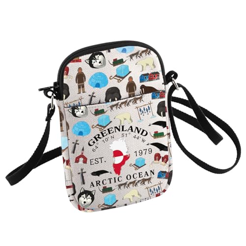 HOLLP Greenland Map Crossbody Bag Greenland Travel Gift Greenland Pride Small Sling Bag Greenland Souvenirs Gifts
