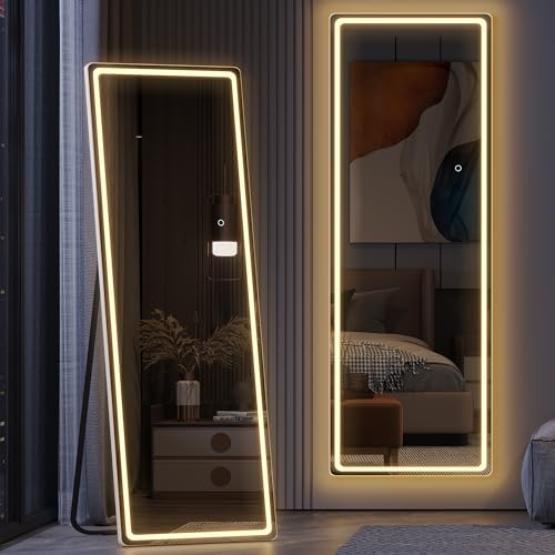 Miniatura 8 de Lvsomt 153x50cm Espejo De Cuerpo Entero Con Iluminación Led, Espejo Grande De Pared O De Pie, Espejo De Tocador Iluminado De Tamaño Completo, Para Dormitorio Blanco