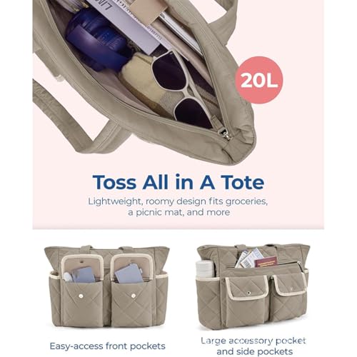 Quilted Tote Bag for Women Large Capacity Puffer Shoulder Bag Duffle Work Travel Tote Bag with Compartments4