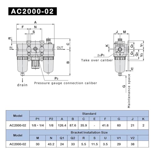 Filtre compresseur AC2000-02 pour stabiliser la pression d'air - 5