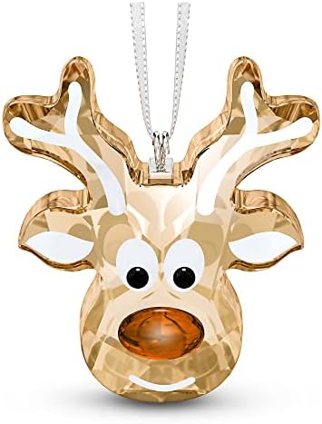 SWAROVSKI Gingerbread Reindeer Ornament, For Hanging on a Tree or for Display, Gold Crystal with Copper Accent and Print Face, Part of the Swarovski Joyful Ornaments Collection