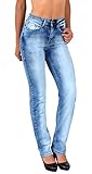 ESRA Damen Straight Fit Jeans Hose Damen Jeanshose gerader Schnitt bis Übergröße G700