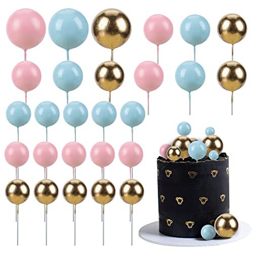 Gyufise 30Pcs Colorful Ball Cake Topper Mini Balloon Cupcake Topper DIY Foam Ball Gold Pink Blue Cake Insert Decoration for Wedding Anniversary Baby Shower Birthday Party Supplies