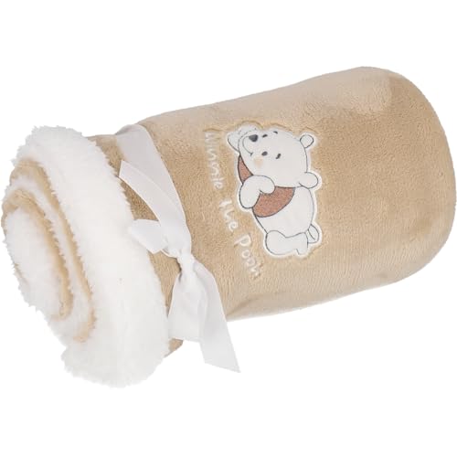 Disney - Baby Couverture Plaid Winnie - 75x100cm - 100% Polyester - 220 GSM - Ecru