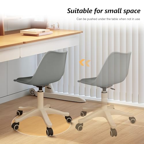 Image of JPBSTO Small Desk Chair Cute Armless Task Vanity Chair with Soft Padded Cushion, Plastic Height Adjustable Home Office Chairs for Teens Girls