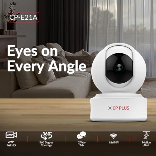 CP PLUS 2MP Full HD Smart Wi-fi CCTV Home Security Camera | 360° with Pan Tilt | 2Way Talk | Cloud Monitor | Motion Detect | Night Vision | Supports SD Card (Upto 128 GB), Alexa & Ok Google | CP-E21A 2 419J56t8hPL