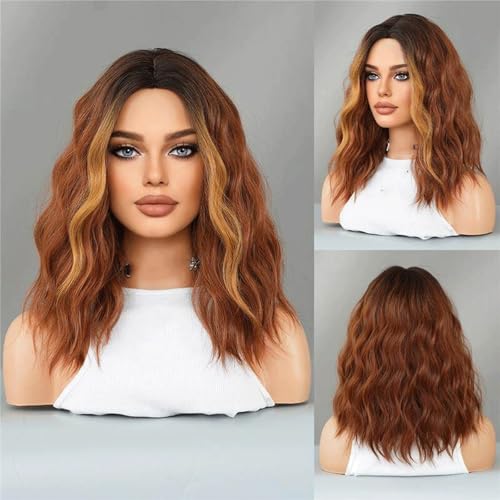 uP9sF2mD Wigs Mid Cut Dyed Shoulder Length Wavy Curly Short