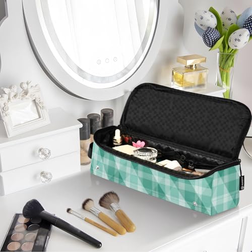 Bolsa de viaje para herramientas de cabello y tapete resistente al calor impermeable con patrón de cuadros verdes y blancos para planchas, rizadores y secadoras miniatura 7