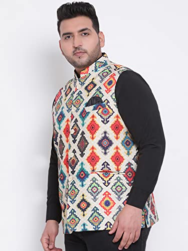 Image of hangup Men's Printed Cotton Nehru Jacket /waist coat, color Green. Size 38 (170A PrintedDup Nehru)