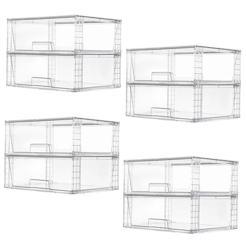 Image of Vtopmart 8 Pack Stackable Storage Bins,Easily Assemble Clear Acrylic Bathroom Undersink Organizers,Plastic Storage Box for Kitchen Pantry,Medicine Organization