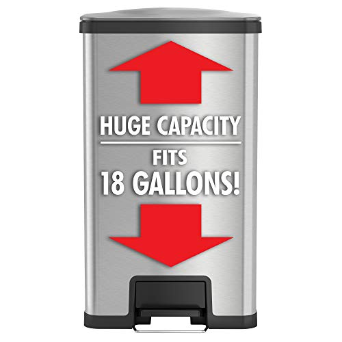 Image of iTouchless SoftStep 18 Gallon Step Trash Can with Odor Filter, Stainless Steel, 68 Liter Garbage Bin for Kitchen, Office, Home-Silent and Gentle Open /Close, Space Saving