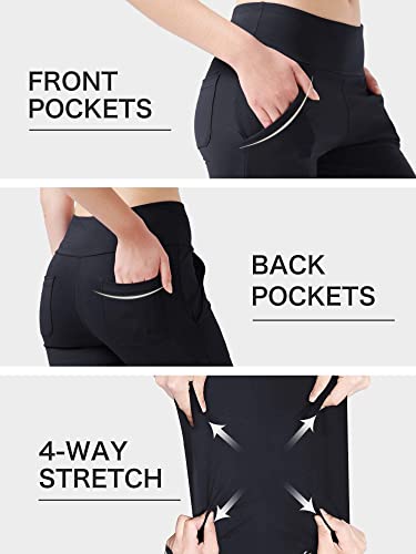 Nuveti Women's High Waisted Boot Cut Yoga Pants 4 Pockets Workout Pants Tummy Control Women Bootleg Work Pants Dress Pants (Black, Large) #TOP4