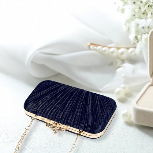 Image of Gold Clutch Purses for Women, Branch Clasp Pleated Evening Bag, Wedding Handbag for Prom, Cocktail & Formal Events