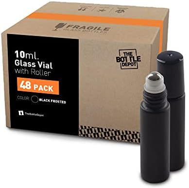 The Bottle Depot - 𝟴 𝗖𝗼𝗹𝗼𝗿𝘀 𝗔𝘃𝗮𝗶𝗹𝗮𝗯𝗹𝗲 - 48 Pack - 10 ml Essential Oil Roller Bottles - Black Frosted - Roll On Bottle - UV Rays Protection