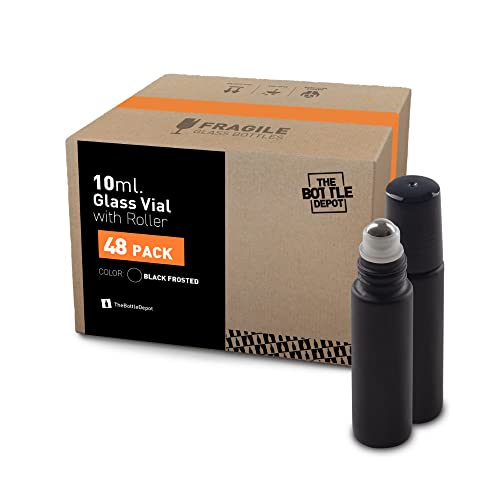 The Bottle Depot - 𝟴 𝗖𝗼𝗹𝗼𝗿𝘀 𝗔𝘃𝗮𝗶𝗹𝗮𝗯𝗹𝗲 - 48 Pack - 10 Ml Essential Oil Roller Bottles - Black Frosted - Roll On Bottle - Uv Rays Protection #TOP2