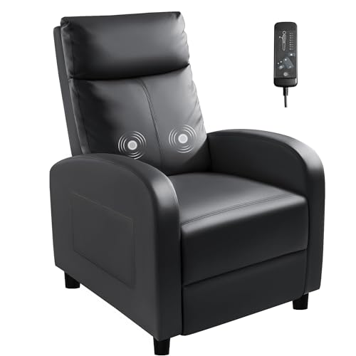 Homall Recliner Chair, Recliner Sofa for Adults, Recliners Home Theater Seating with Lumbar Support, Reclining Sofa Chair for Living Room (Leather, Dark Black)