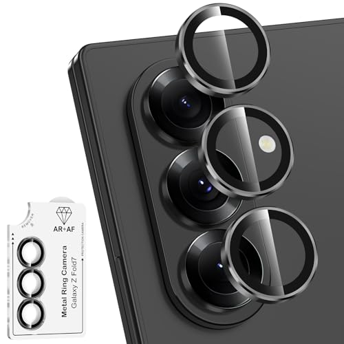 Avocase for Samsung Galaxy Z Fold 7 Camera Lens Protector Individual Metal Ring Tempered Glass Lens Cover [Strong Adsorption] Scratch Resistant Ultra-Thin HD Clear Lens Cover 1 Set-Black Ring